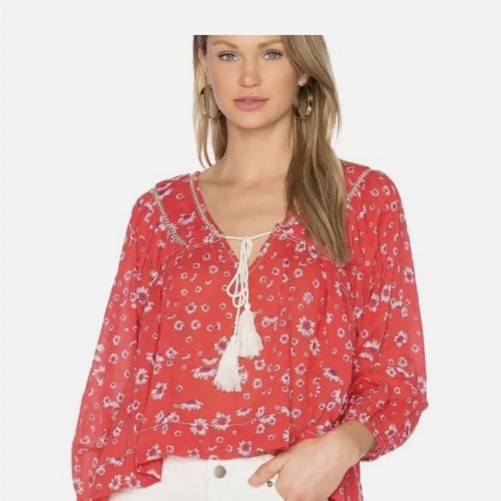 Free People Never a Dull Moment Red Floral Blouse